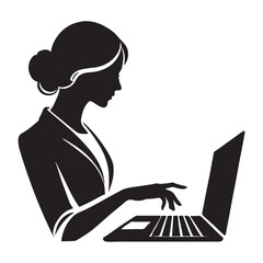 Businesswoman Silhouette Working on Laptop Professional at Work