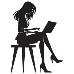 Silhouette of a Businesswoman Working on a Laptop