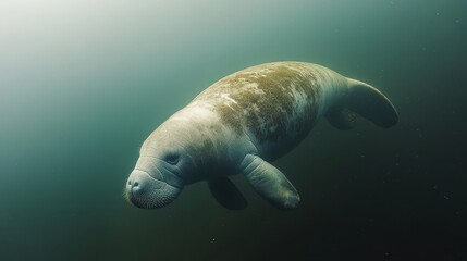 Serene Underwater Scene Featuring a Gentle Manatee Swimming Gracefully