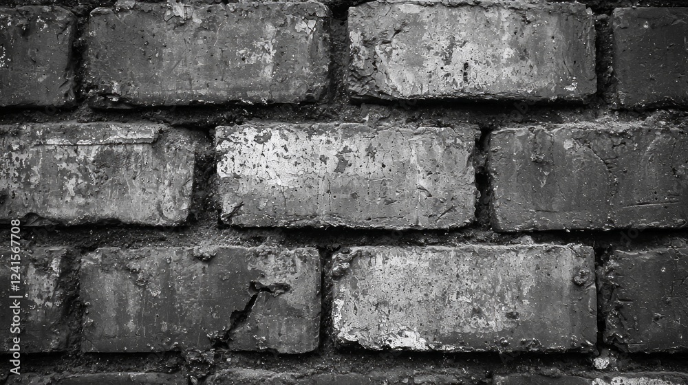 Poster Weathered bricks form a sturdy wall, showcasing rough textures and subtle color variations. This urban backdrop captures the passage of time and the charm of neglected spaces
