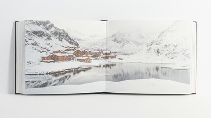 From an open book, Zermatt village and the serene Lake Oeschinen pictures rise vividly against a clean white background.
