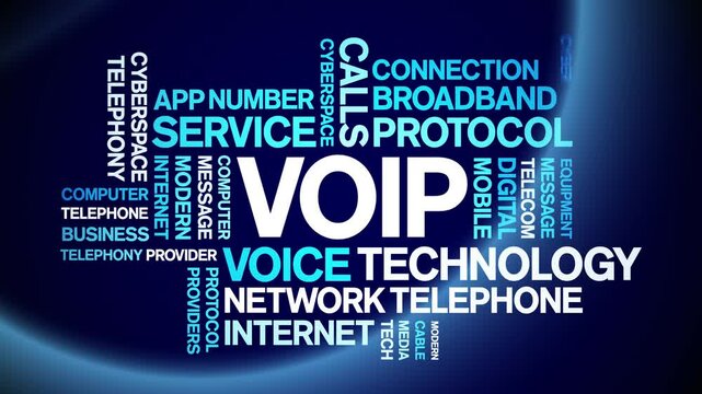 VOIP animated word cloud;text design animation tag kinetic typography seamless loop.