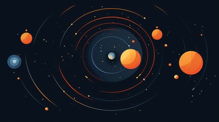 Neon outlines of celestial bodies  depth with planet and star shapes in soft colors on right side