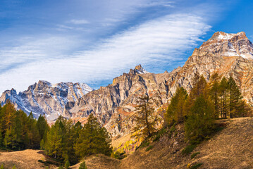  autumnal mountain landscape inside the Alpe Devero, Val D'Ossola, Verbania, Italia