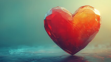 Fototapeta premium Vibrant low poly heart symbol radiating warmth and emotion in a colorful abstract background. Space for text