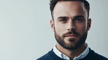 Obraz premium portrait of a young man with a beard wearing a blue sweater 