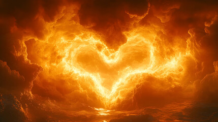 Fiery heart-shaped cloud, dramatic sky, sunset, love, faith