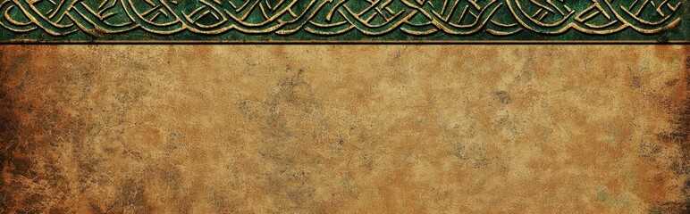 A vintage-style poster with Celtic knot patterns, aged parchment texture, and a bold Saint Patricks Day title, classic and historic mockup for Saint Patricks Day with space for text