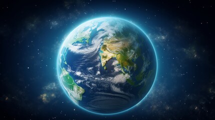 Fototapeta premium Earth against a dark space background with soft atmospheric glow for a minimalist depth effect