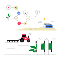 Agricultural Technology With Digital Data Network And Smart Farming, Flat Vector Illustration Symbolizing Precision Farming, Isolated On White Background