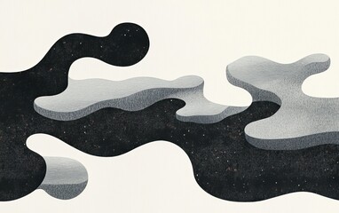 Obraz premium An abstract design featuring flowing shapes in shades of black, gray, and white, creating a fluid, organic composition on a light background.