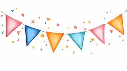 Colorful bunting flags celebration party decoration, confetti background, festive event