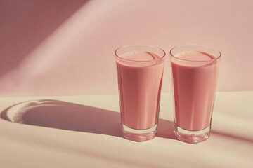 Creamy Raspberry Smoothie in two glasses
