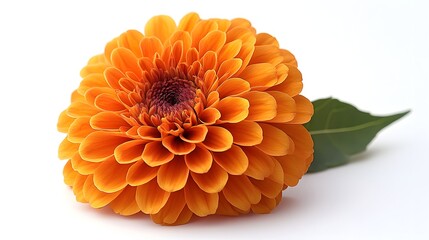 Vibrant Orange Chrysanthemum Flower with Green Leaf