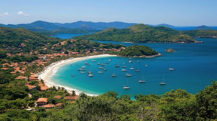 Fototapeta premium Unique images of coastal charm and turquoise waters rise in stunning detail. White background.