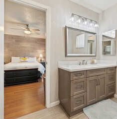 an interior view of a home bathroom