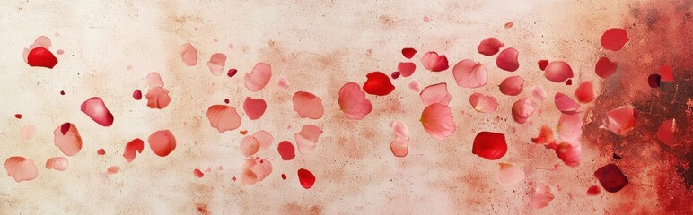 Dreamy romantic background with a watercolor effect, scattered petals, and a soft blurred texture, designed for Saint Valentines Day and 8 March International Womens Day