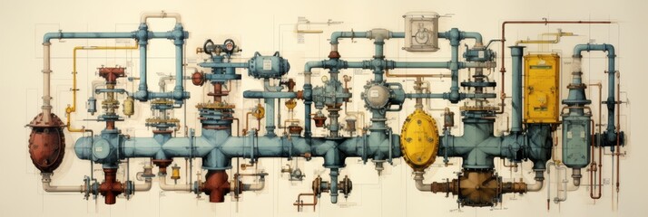 Illustration of a power transmission system with insulated wires in blue and yellow colors