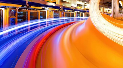 Dynamic data flow in high-tech facility modern server room digital art futuristic environment close-up view innovation concept