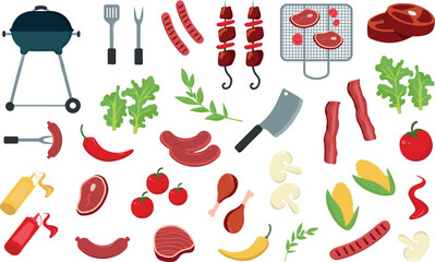 BBQ grill food stickers set vector illustration 