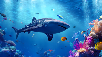 Obraz premium Giant Shark Powerfully Navigating the Ocean Depths