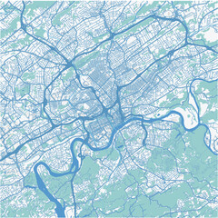 Map of Knoxville in Tennessee in a professional blue style. Contains layered vector with roads water, parks, etc.