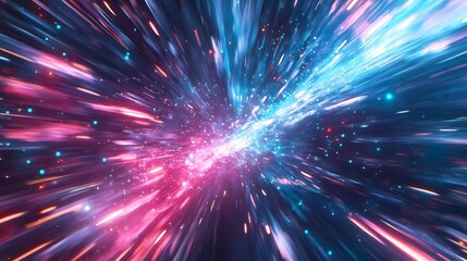 Abstract Cosmic Explosion with Pink and Blue Light Streaks