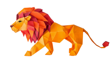 Origami lion prowling with transparent background