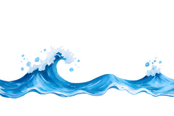 Blue sea wave watercolor illustration isolated on white background