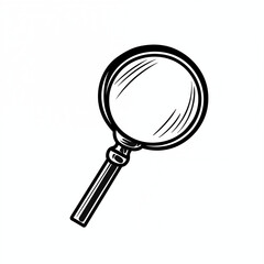The magnifying glass, top view, icon, simple black and white sketch, on a white background, picture, image for printing on a T-shirt, without people