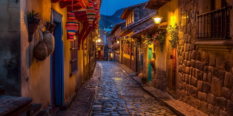 Fototapeta premium At night At night the streets of Cusco are filled _001