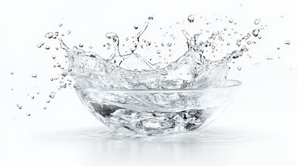 water falling into a bowl on a white background 