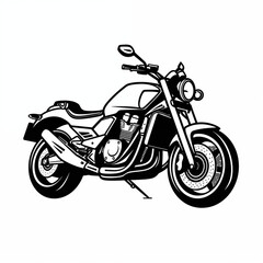 Fototapeta premium The motorcycle, angle view, icon, simple black and white sketch, on a white background, image for printing, without people