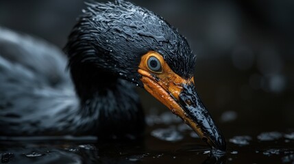A bird is drinking water from a pond