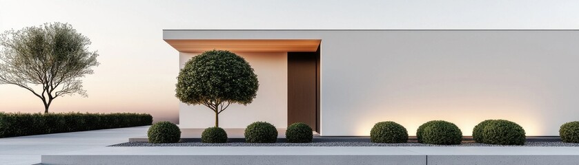 Fototapeta premium Transform your home garden clean minimalist design with gravel path