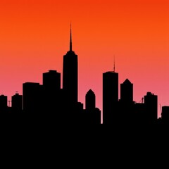 Fototapeta premium City skyline with large moon and shooting star at sunset silhouetted skyline cityscape architecture illustration building city vector