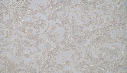 beige ornamental textured wallpaper with classic stucco swirl relief, embossed vintage floral pattern for elegant interior design