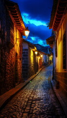 Fototapeta premium At night At night the streets of Cusco are filled _022