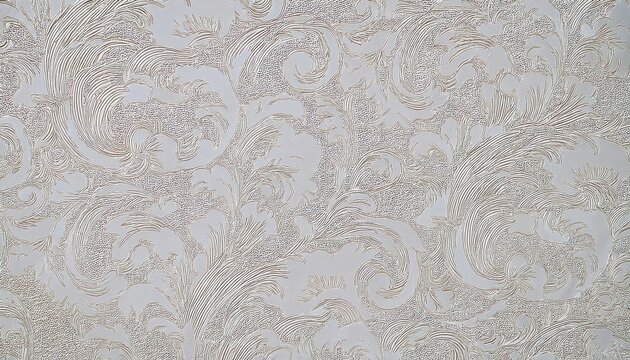 Fototapeta beige ornamental textured wallpaper with classic stucco swirl relief, embossed vintage floral pattern for elegant interior design