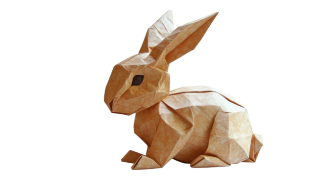 Intricately crafted origami rabbit on transparent background