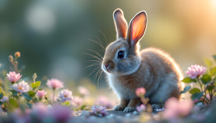 Fototapeta premium a small rabbit, Ultra-detailed dreamlike, photography 8K resolution image, translucent and ethereal.