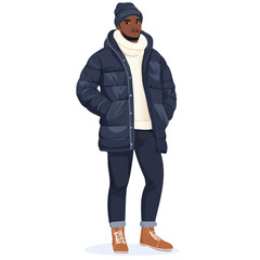Fototapeta premium Dominican Republic Man Winter Clothes Vector Illustration | Cozy and Stylish Cold-Weather Fashion Artwork 