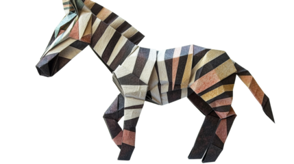 Origami zebra walking with transparent background