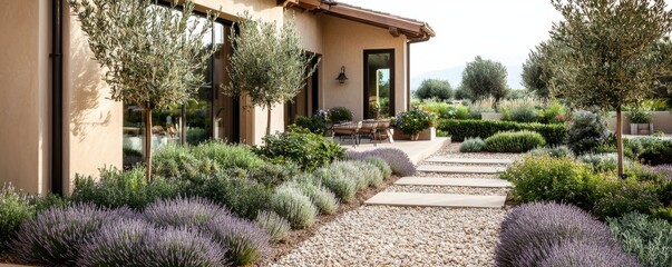 Creating a mediterranean home garden with gravel paths and rocks