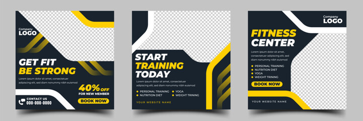 Gym and fitness square banner social media post template