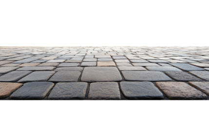 Cobblestone pavement texture with transparent background extending into infinity