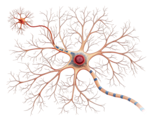 Detailed Illustration of a Neuron with Dendrites and Axon isolated on transparent background