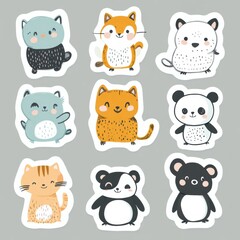Cute animal stickers featuring various cartoon characters in playful designs for creative projects and personal use. Generative AI