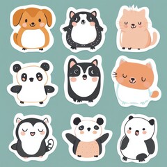 Cute animal stickers featuring playful designs of dogs, cats, pandas, and more in various colors and expressions for fun decoration. Generative AI