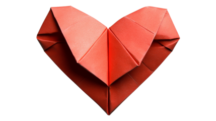 Red origami heart showing love and affection on transparent background